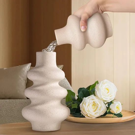 Modern Ceramic Flower Vases Set 2Pcs Round 2Lx3.5Wx8.5H MU 1Y - Image 5