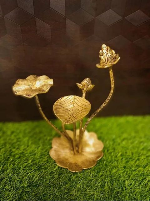 Golden Brass 12 Inch Lotus Flower Plant, For Decoration Size 12 Inch Design Plant Material Brass Height 12 Inch Shape Lotus - Image 1