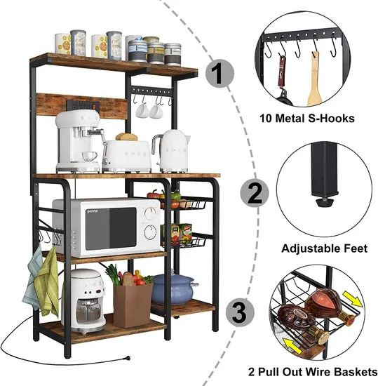 Kitchen Storage Shelf Kitchen Bakers Rack Coffee Bar Table Microwave Stand Kitchen Table - Image 4
