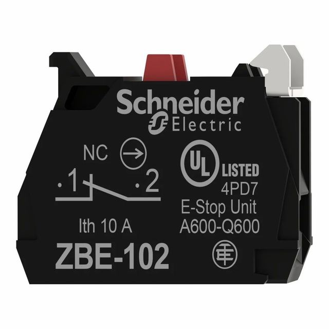 Schneider ZBE102 Single Contact Block Current Rating 10a Voltage Rating 250v Contact Configuration Single I/o Installation Method Panel - Image 1