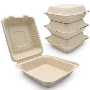 Sugarcane Bagasse Pulp Lunch Box Eco-Friendly Disposable Food Containers, Biodegradable Takeout Packaging - Image 2