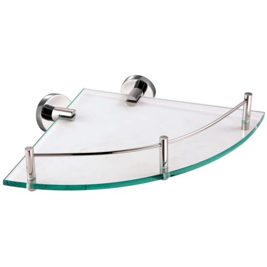 Wall Shelves 304SS Tempered Glass Chrome Single Bar 235x235x120mm 1Y ISO9001 SGS MOQ100 - Image 1