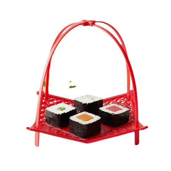 Square Plastic Red Black Japanese Sushi Plate Weight 80g Origin China Shape Rhombus Feature Durable Specification ABS Usage No Microwave - Image 1