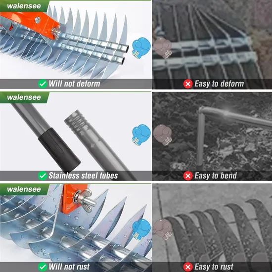 Jh-Mech Silvery Farming Tool Rugged and Durable Stainless Steel Leaf Rakes for Gardening - Image 3