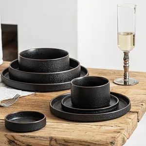 Nordic Ceramic Stackable Tableware Western Food Plate Bowl Black Dinnerware for Restaurant - Image 4