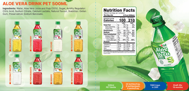 500ml VINUT Original Aloe Vera Juice Drink (Enrich Vitamin & Fiber) - Image 1