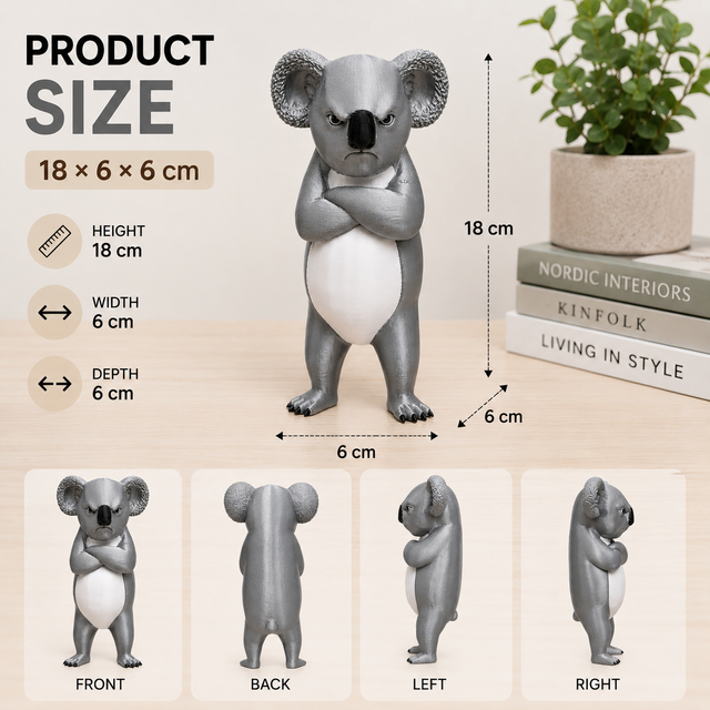 Grumpy Koala Decorative Figurine – 3D Printed Koala Statue – Modern Home Decor – 18 cm - Image 2