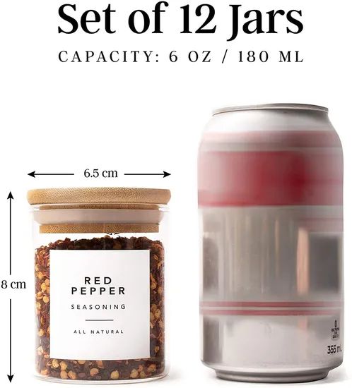 Kitchen Storage Glass Jars Set Spice Container with Bamboo Lid - Image 2