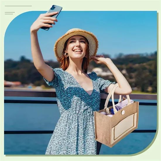 Custom Sublimation Printing Reusable Burlap Handbag Portable Jute Tote Bag - Image 6