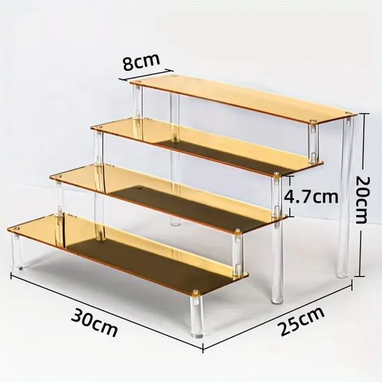 Custom Gold Figure Toy Acrylic Riser with 4 Steps Display Stand - Image 1