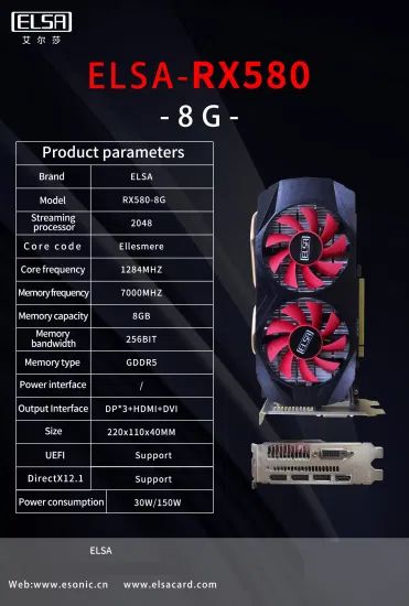 Elsa AMD Rx520 Rx530 Rx550 Rx560 Rx570 Rx580 VGA Card, Video Card, 8g Graphics Card - Image 1