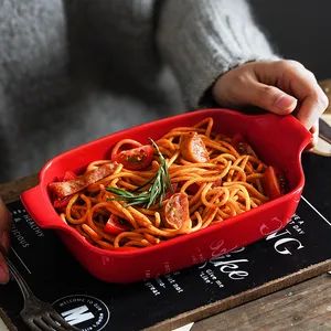 Wholesale Lasagna Pan Tray Food Ceramic Baking Dishes Rectangular Bakeware with Handles - Image 1