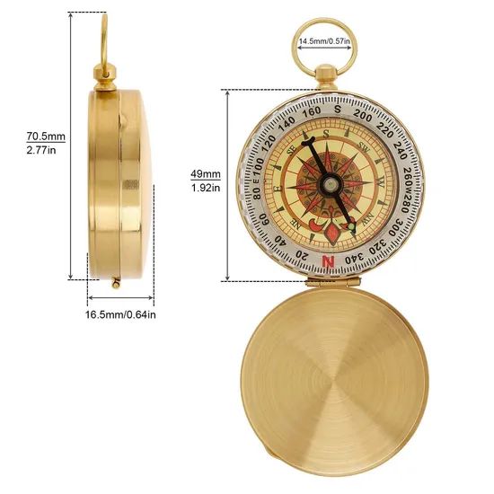 Survival Compass Metal Sighting Compass Mini Portable Copper Waterproof Luminous Navigation Multifunctional Retro Flip Compass - Image 5