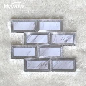 Basket Weave Irregular White Black Marble Mosaics Tiles - Image 3