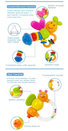 Funny Cute Shaking Hand Bells Set Infant Toy Teething Rattles for Baby - Image 6