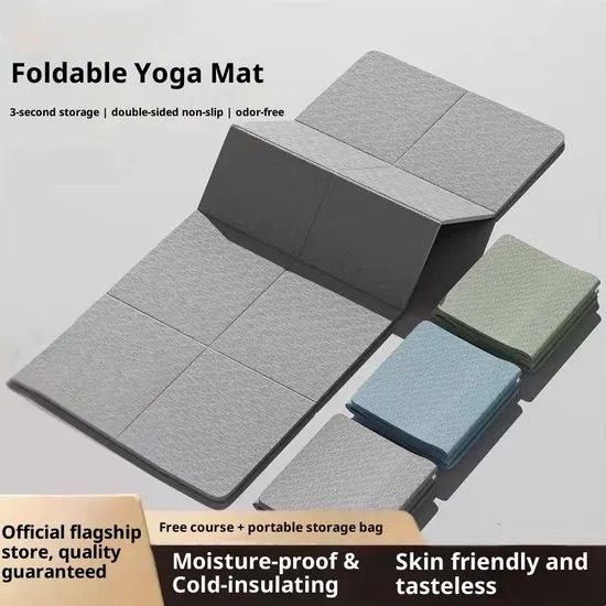 Foldable TPE Yoga Mat 183cm Length 6mm Thickness Portable Plaid Pattern Indoor Fitness Home Training Student Nap Use Wholesale - Image 1