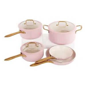 OEM Kitchenware New Design 8PCS Pink Marble Ceramic Coating Nonstick Cookware Set - Image 2
