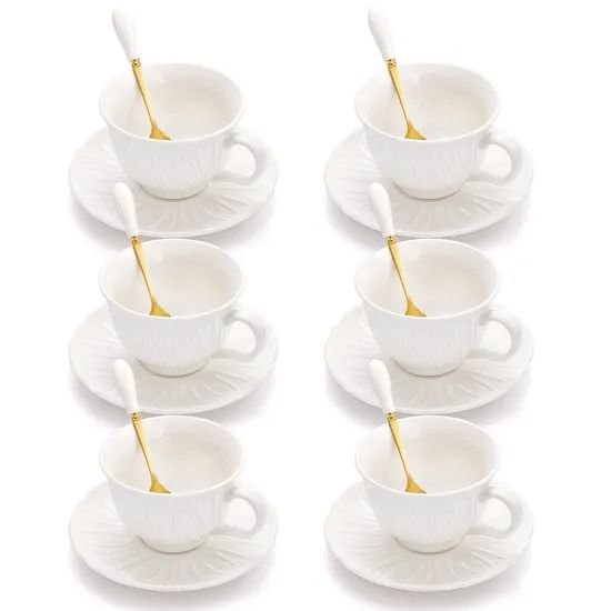 Exquisite Large Spoon New Design White Porcelain Tea Cups and Saucers - Image 5