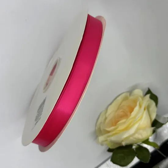 100 Polyester 15mm Single Shocking Pink Satin Ribbon for Custom Logo - Image 1