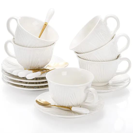 Exquisite Large Spoon New Design White Porcelain Tea Cups and Saucers - Image 3