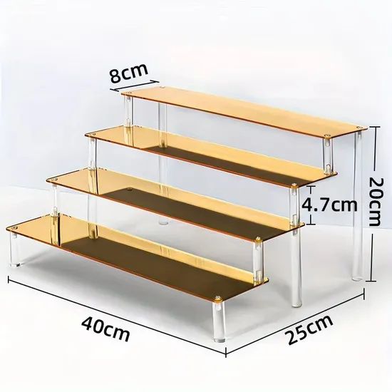 Custom Gold Figure Toy Acrylic Riser with 4 Steps Display Stand - Image 2