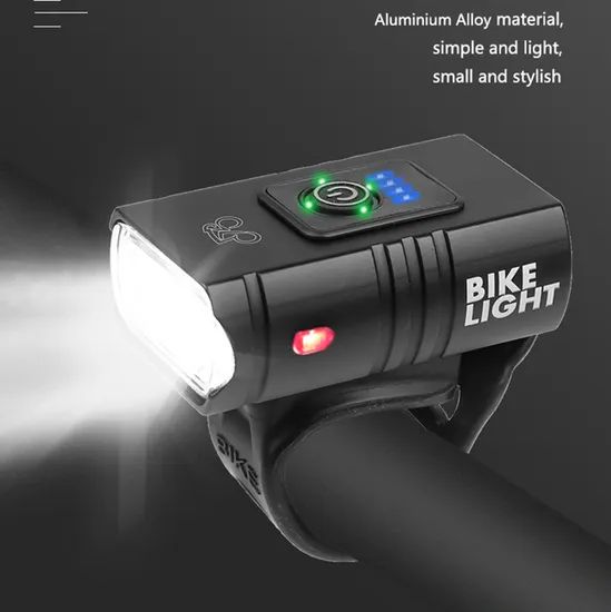 Power Displaying USB Rechargeable Black Bicycle Light Waterproof 6 Modes Bike LED Light - Image 2