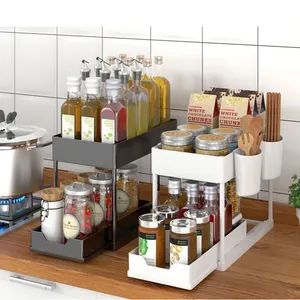Double Layer Sliding Kitchen Storage Rack Under Sink Organizers - Image 5