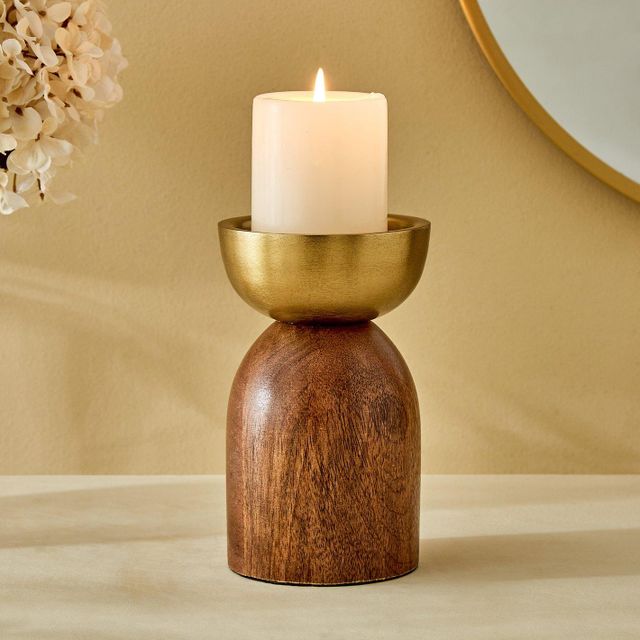 Mango Wood candle Stand Size 6 Inch & 8 Inch Material Mango Wood & Iron Finish Natural & Powder Coated Available Sizes 6 Inch & 8 Inch - Image 4