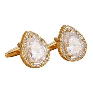 Copper Set Bar Pink Crystal Rhinestone Men's Shirt Cufflink Color Gold Shape Square Pattern Flag Plating Gold Cufflink - Image 4