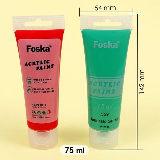 Foska 75ml Acrylic Art Paints 6Colors Assorted 6PCS/Box MOQ1CTN 15D ISO9001 - Image 3