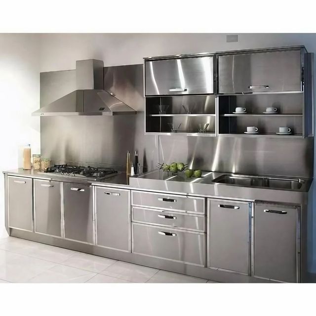 Modern Designer Stainless Steel Modular Kitchen Appearance Modern Material Stainless Steel Kitchen Design as required Accessories Handle & Knob, Drawer Basket, Slide - Image 1