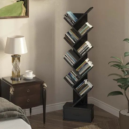 9 Shelf Tree Bookshelf, Wooden Bookshelves Storage Rack - Image 3