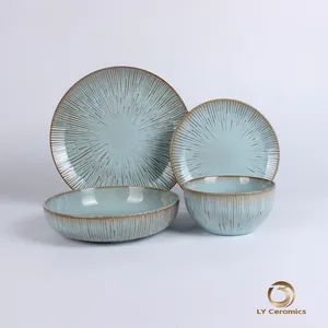 Contemporary 16/24-Piece Embossed Dinner Set for Modern Homes Porcelainware Ceramic Stoneware Kitchenware - Image 1