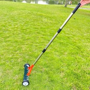 4.3FT Adjustable Turf Scarifier Rake with Rolling Support Frame for Garden Thatching - Image 6
