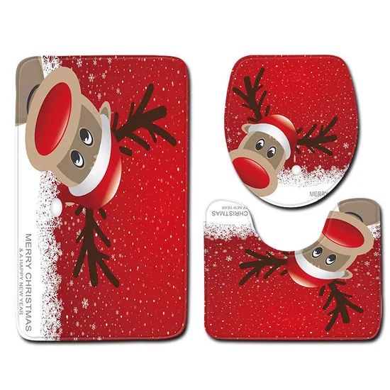 Christmas Bath Rug Set 3 Pieces Bathroom Mats Set Origin China Design Kilim Thickness 4cm Technics Printed Feature - Image 2