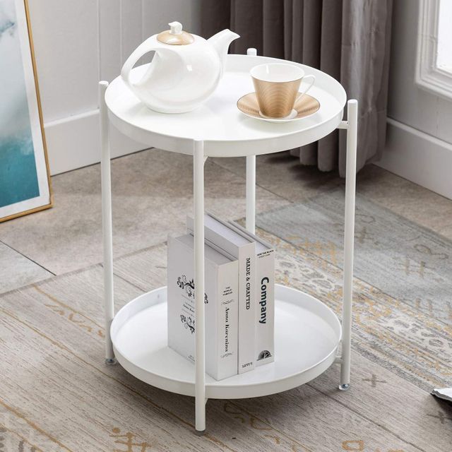 Luxury Gold Finish Two-Tier Foldable Metal Side Table for Living Room, Bedroom & Balcony | Round Iron Accent End Table - Image 4