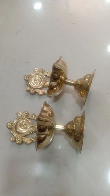 Yellow Polished Hanging Lotus Diya 3 Steps Color Yellow Size all size Material Brass Shape Lotus Steps Occasion - Image 2