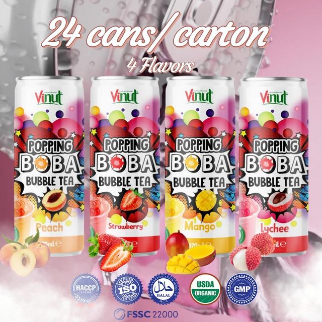 Strawberry Popping Boba Bubble Tea | VINUT 320ml (24 Pack), Low Calorie & Low Sugar Drinks, Private Label, Free Sample, OEM ODM - Image 4