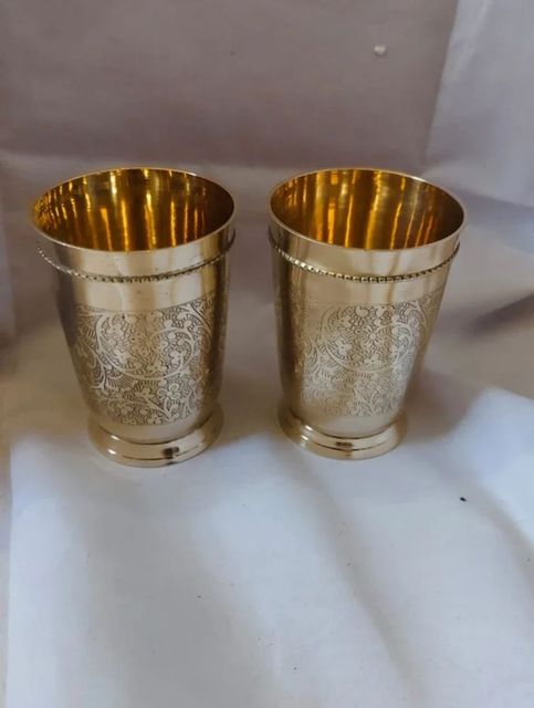 Brass Glass Set, For Home, 6 Inch Shape Round No. of Piece 2 Size/Diameter 6 Inch Usage/Application - Image 2