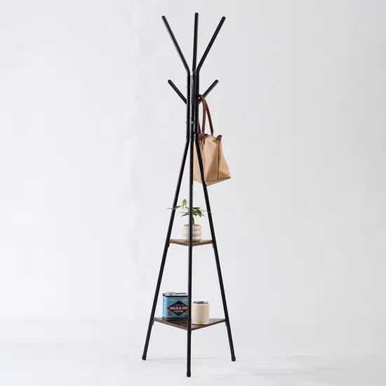 Durable Home Storage Triple-Sided Coat Tree Rack with Wooden Boards - Image 2