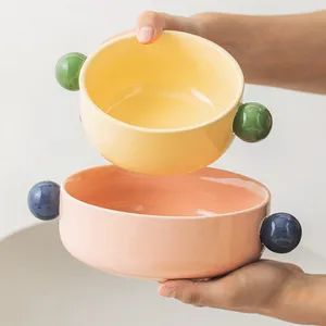 Modern Contrast Ceramic Rice Noodle Bowl 11.5*6cm Serving Handle FDA CE 15D Oven Microwave Dishwasher Freezer - Image 2