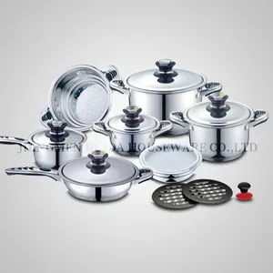 Wide Edge Kitchenware Stainless Steel Cookware Pots Pans with 7 Steps Bottom - Image 1
