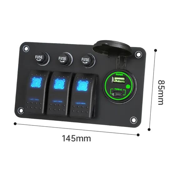 3 Gang Rocker Switch Dual USB Socket Voltmeter 12V 24V Waterproof Auto Switches Panel - Image 5