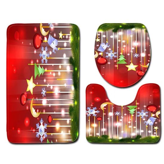 Christmas Bath Rug Set 3 Pieces Bathroom Mats Set Origin China Design Kilim Thickness 4cm Technics Printed Feature - Image 1