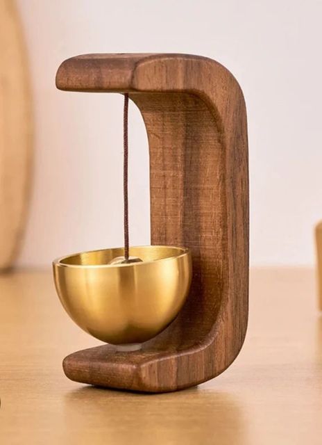Brass Bell Wooden Handles Weight 100 gm Height 4 inches Length 3 inches Finish Polished Type Wooden Bell Diameter 3 - Image 1