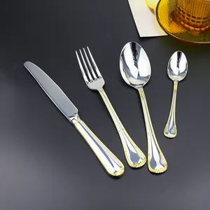 304 Stainless Steel Dinnerware with Gold Edging Pattern Set of Four Pieces - Image 2