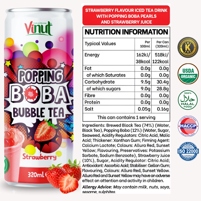 Wholesale Price Popping Boba Bubble Tea Mango, Lychee, Peach, Strawberry Juice Drink 330ml VINUT | Private Label Free Sample OEM - Image 2