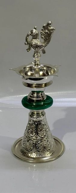 Aluminium Kerala Deep Color Silver Occasion Diwali Pack Size 1 Piece Lighting Type Oil Diya Shape Peacock Size/Diameter 26 - Image 2