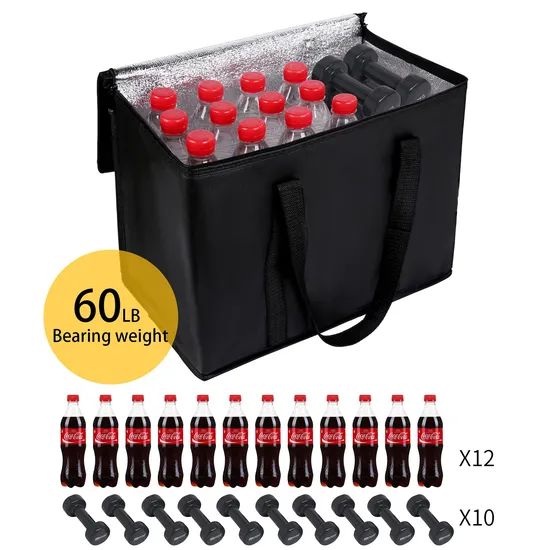 Insulated Grocery Shopping Bags, Reusable, Thermal Zipper, Collapsible, Tote, Cooler, Food Transport Hot and Cold - Image 3