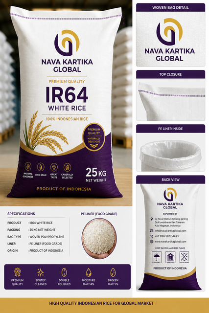 Long Grain White Rice Packaging Details 25 KG Woven Bag & PE Liner - Image 1